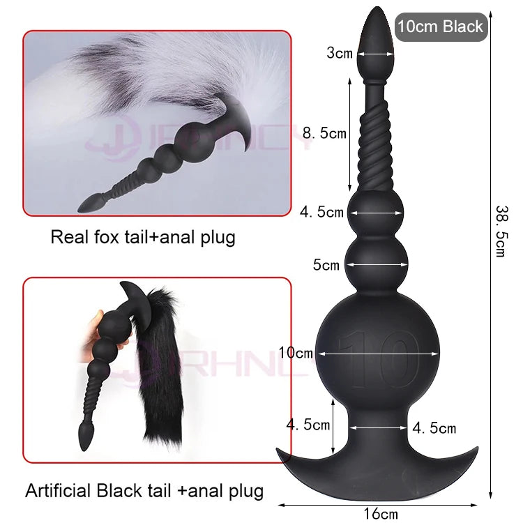 3-10cm Huge Anal Plug with Tail Sex Toys for Adult Games Couples DIY Cosplay Big Butt Plug Silicone Soft Long Anal Beads Women