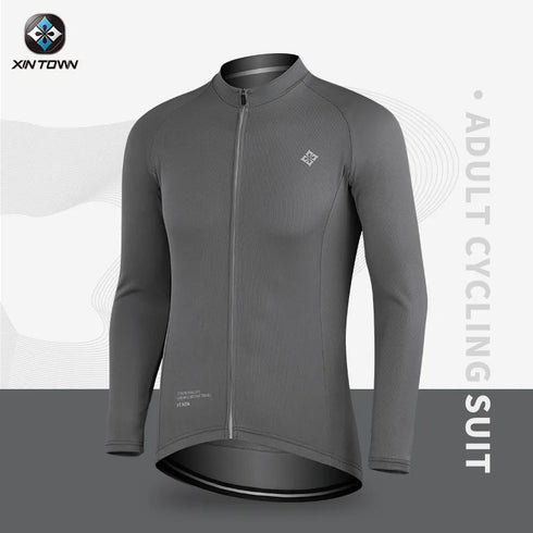 XINTOWN Men's Long Sleeve Cycling Jersey, Spring/Summer Racing Apparel, Export Bicycle Clothing, Solid Color Long Top