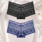 FINETOO 2Pcs Lace Four Shorts Women Low-Rise Panties Floral Underwear S-XL Girls Sexy Panties Ladies Lace Underpants Lingerie