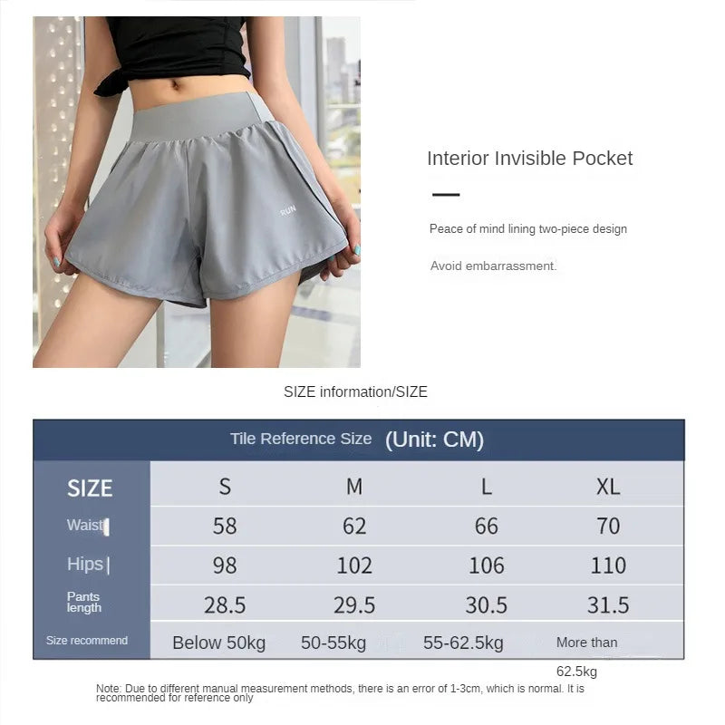 Women Leisure Sports Anti-exposure Fake Two-piece Slimming Sports Gym Nude Yoga Breathable Shorts