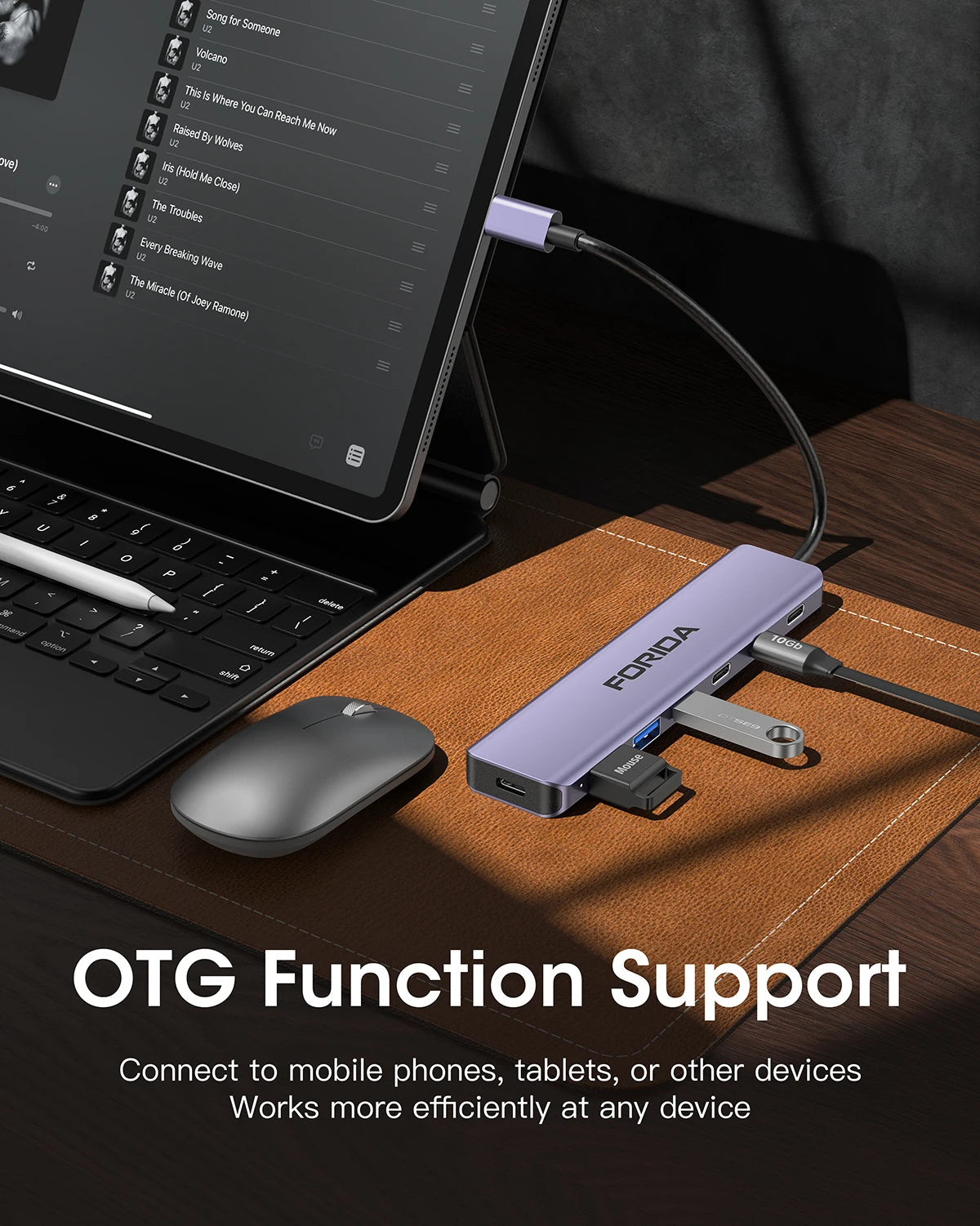 FORIDA USB Hub Type C 10Gbps USB C Splitter PD 100W Power Charging USB 3.2 Gen2 Adapter for Laptop MacBook Desktop Tablet
