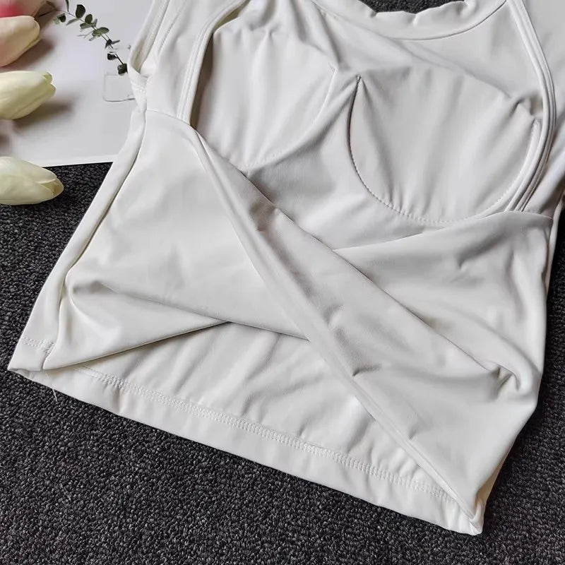 Women's Slim Fit Open Back Sports Tank Built in Fixed Cups Breathable Pilates Yoga Workout Top