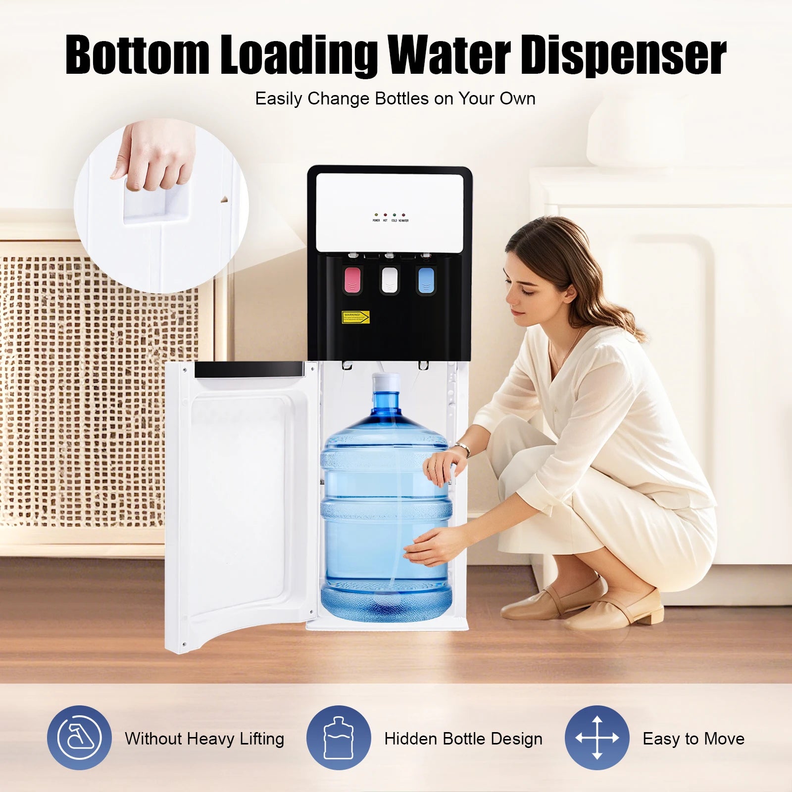 Electric Hot and Cold Water Cooler Dispenser, Versatile Standing Bottom Loading Water Dispenser for Home Office, 110V US/220V EU Main image