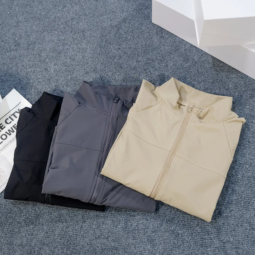 Yoga Wear American Style Sports Windproof Stand Collar Sun Protection Jacket Breathable Top Outdoor Quick-Dry Short Zipper Women