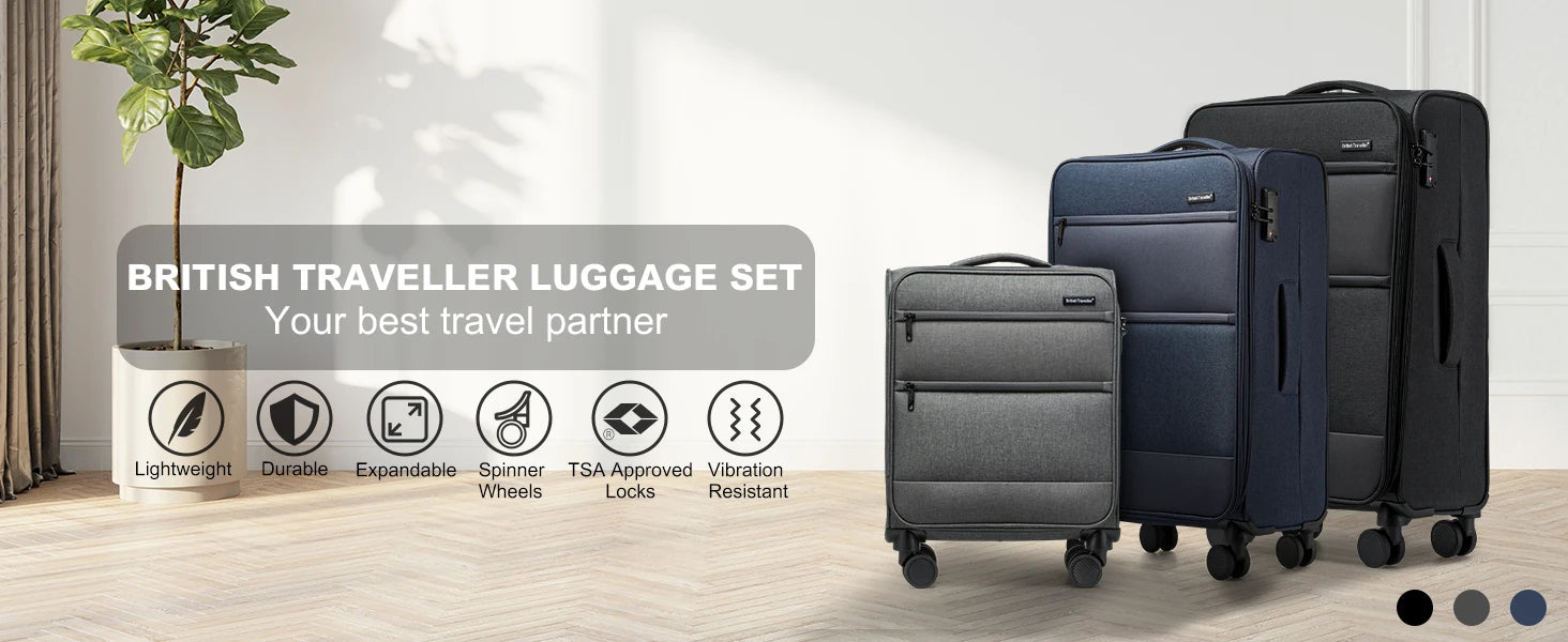 British Traveller Cargo Case 53.5x40x21cm Lightweight hand luggage 4 Rolls TSA Lock Soft Luggage fabric