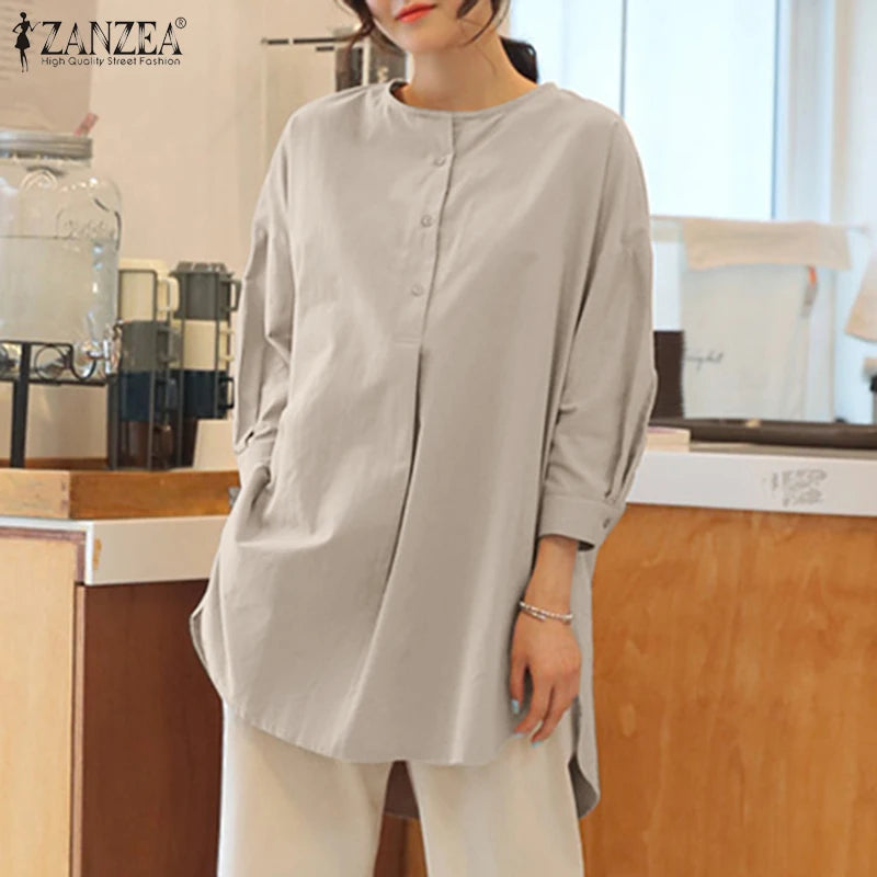 ZANZEA Fashion Autumn Long Sleeve Blouse Women Baggy Shirt Elegant Solid OL Work Tops Causal Loose Holiday Work Blusas Mujer