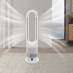 Year-Round Dual Mode Cooling Heating Tower Fan W/Remote 1200W Heater 8 Speeds 9H Timer 80° Oscillation Safe Bladeless