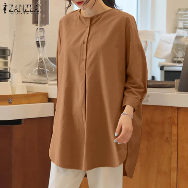 ZANZEA Fashion Autumn Long Sleeve Blouse Women Baggy Shirt Elegant Solid OL Work Tops Causal Loose Holiday Work Blusas Mujer