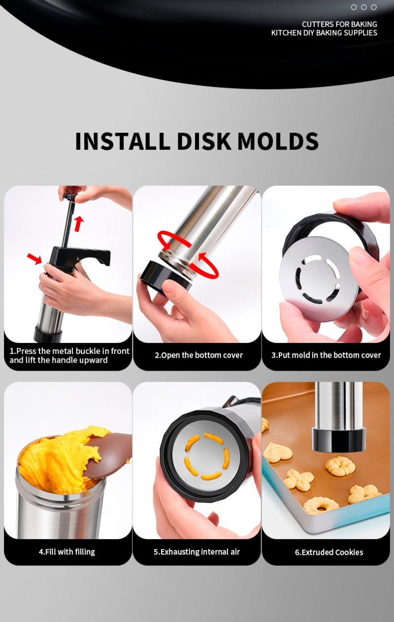Stainless Steel Cookie gun Cake Cream Decorating Gun Cookie Making Machine Nozzles Mold Pastry Syringe Extruder Baking Tools