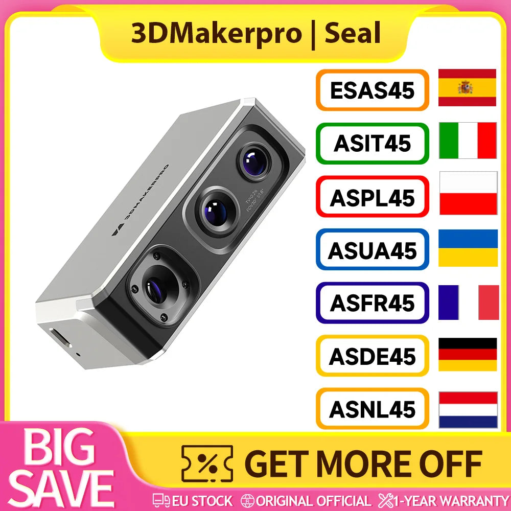 3DMakerpro Seal 3D Scanner, 0.05mm Resolution, 0.01mm Accuracy, 24-bit Color Capture, 5x More Detail Per Unit, Anti-shake Lens
