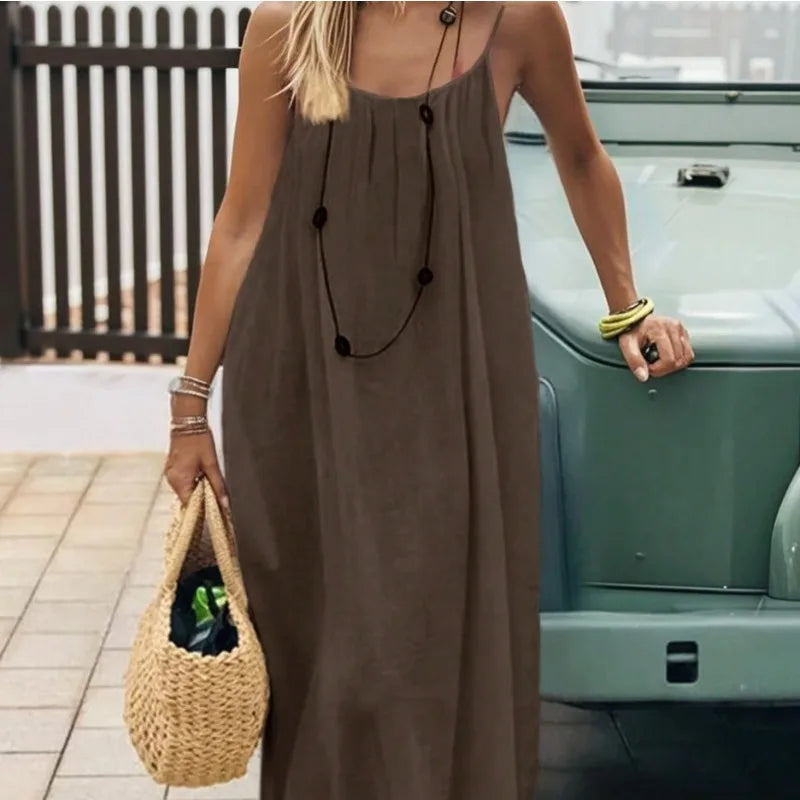 2026 Loose-Fit Spaghetti Strap Dress Women's Casual Homewear Summer Dress Solid-Color Vacation Cool Homewear Secondary image