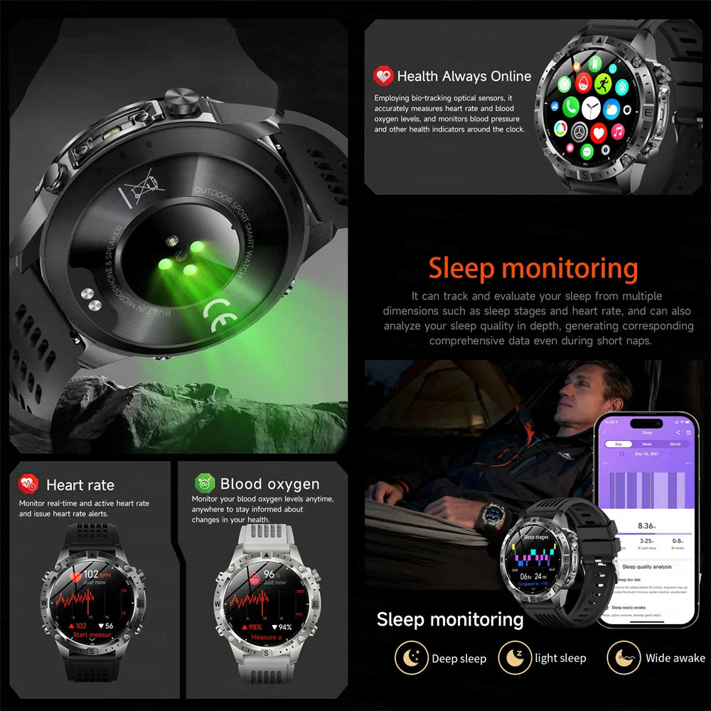 Smart Watch for Men GPS Offline Maps 2G ROM 10ATM Waterproof Heart Rate Diving Skiing Hiking Rugged Durable Smartwatch Men Women