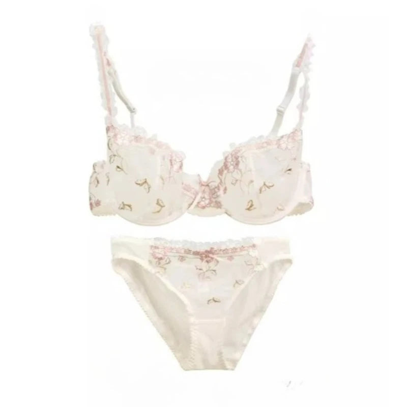 French Style Minimiser Bra Set | Big Size Unpadded Lace Half Cup, Large Cup Thin Anti-Sagging Sheer Lingerie Set BANERDANNI Bras Secondary image