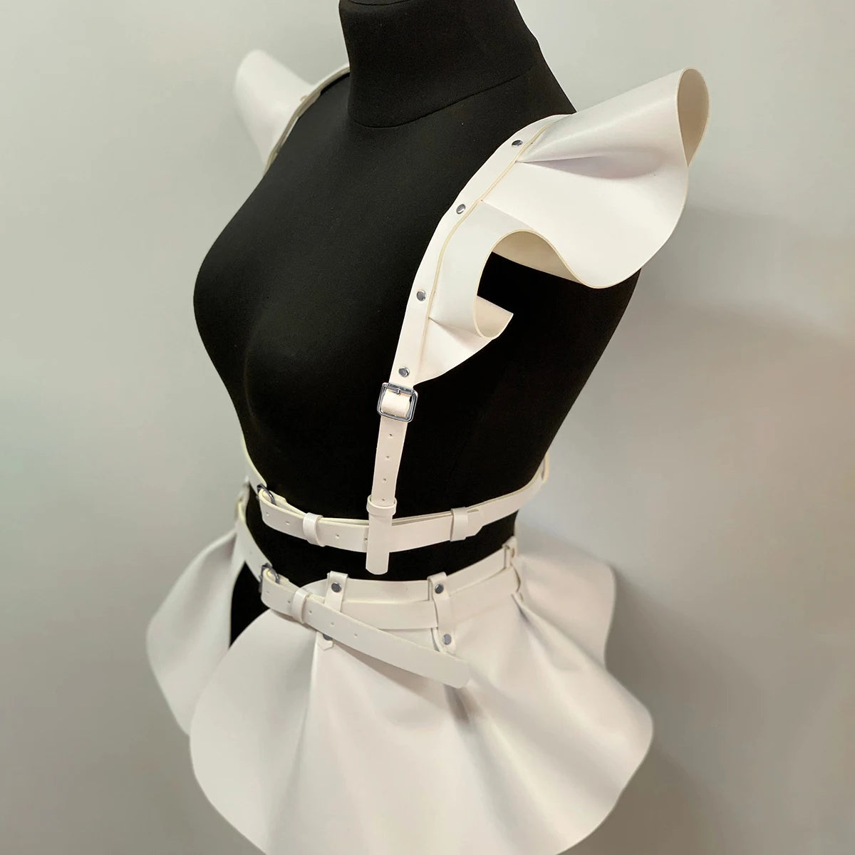 Leather Skirt Women's Belts Fashion Body Harness Belt Skirt With Ruffle Hem Gothic Style Waist &Shoulder Belt Clothing Accessory