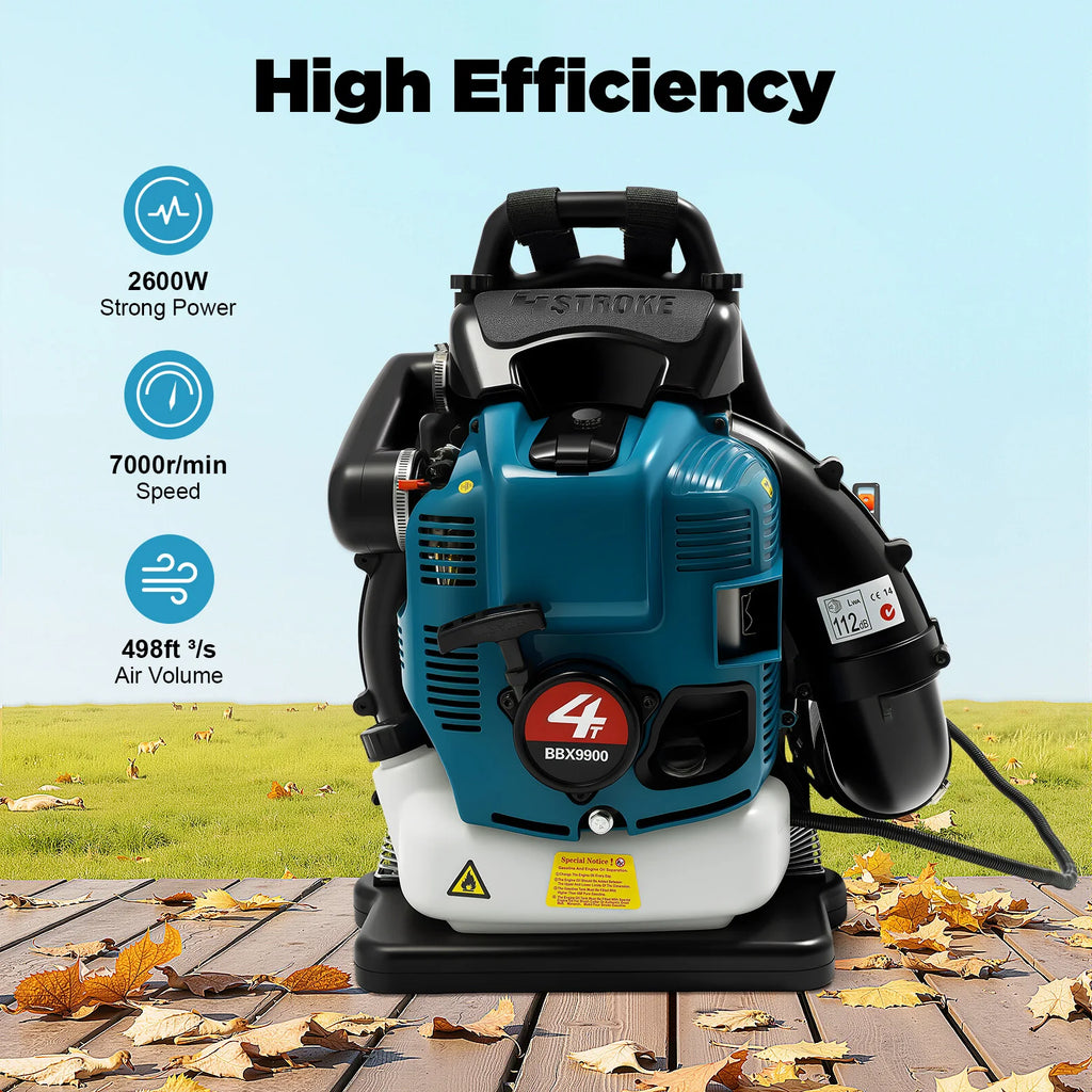 75.6CC 4-Stroke Gas Backpack Leaf Blower, 2600W 498FT with Cruise Control, for Lawn Yard Debris Cleaning, Commercial & Home Use