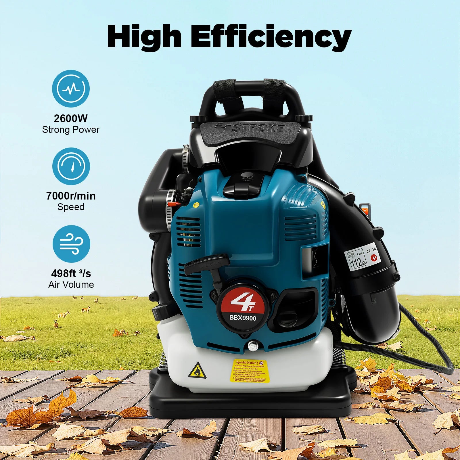 75.6CC 4-Stroke Gas Backpack Leaf Blower, 2600W 498FT with Cruise Control, for Lawn Yard Debris Cleaning, Commercial & Home Use
