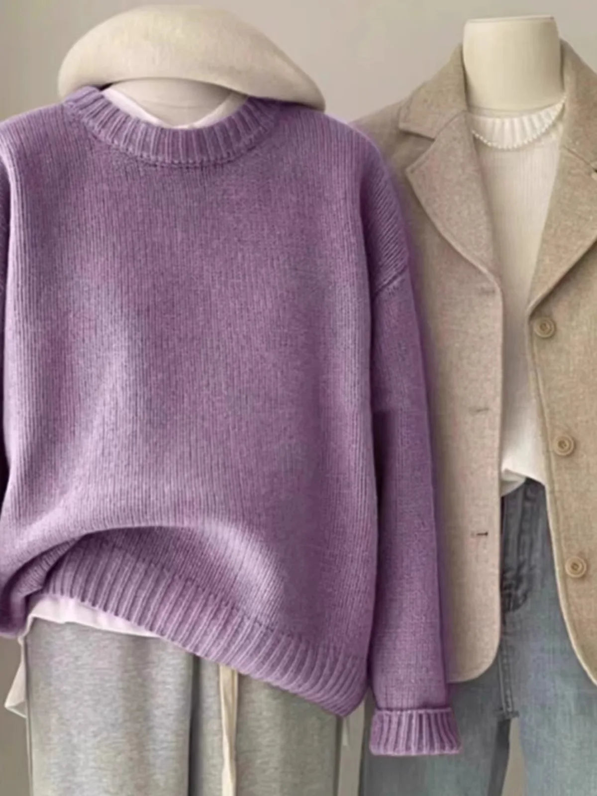 Soft waxy round neck 100 pure cashmere sweater women's loose sweater autumn and winter short base sweater Main image