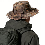 Men's Camouflage Boonie Hats 3D Leaves Camo Tactical Cap Ghillie Caps Hunter Sniper Hats Fishing Sunshade Hunting Accessories