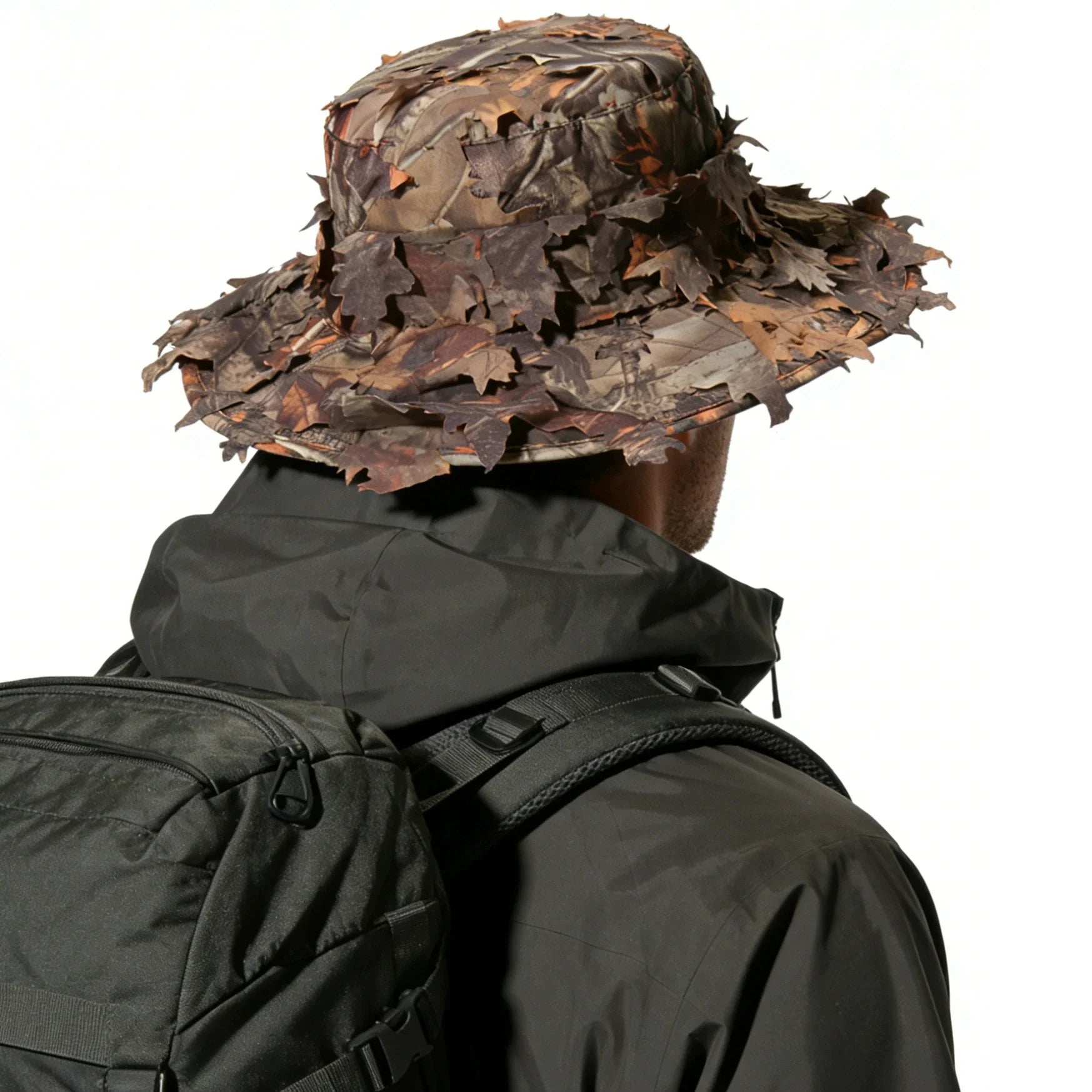 Men's Camouflage Boonie Hats 3D Leaves Camo Tactical Cap Ghillie Caps Hunter Sniper Hats Fishing Sunshade Hunting Accessories
