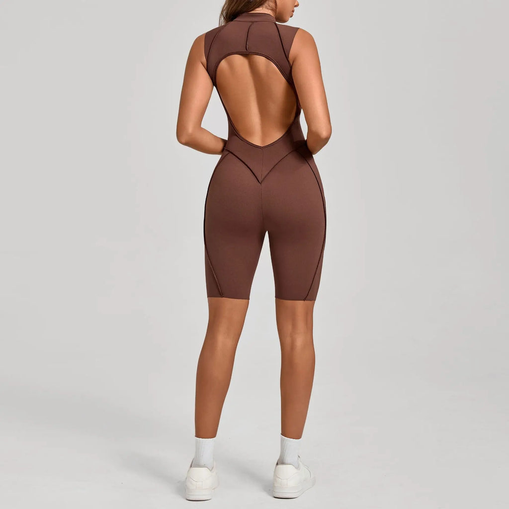Women's Yoga Jumpsuit Hip Lift Sports Fitness Removable Padding Backless Zipper Leggings One-Piece Running Workout Gym Jumpsuit
