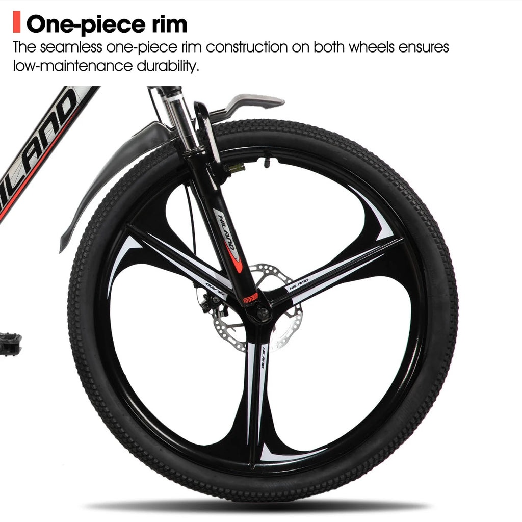 HILAND Mountain Bike, 3 Spokes, 18 Speeds Drivetrain, Aluminum Frame 26 Inch Wheels, Disc-Brake Bike for Men Women Men's MTB
