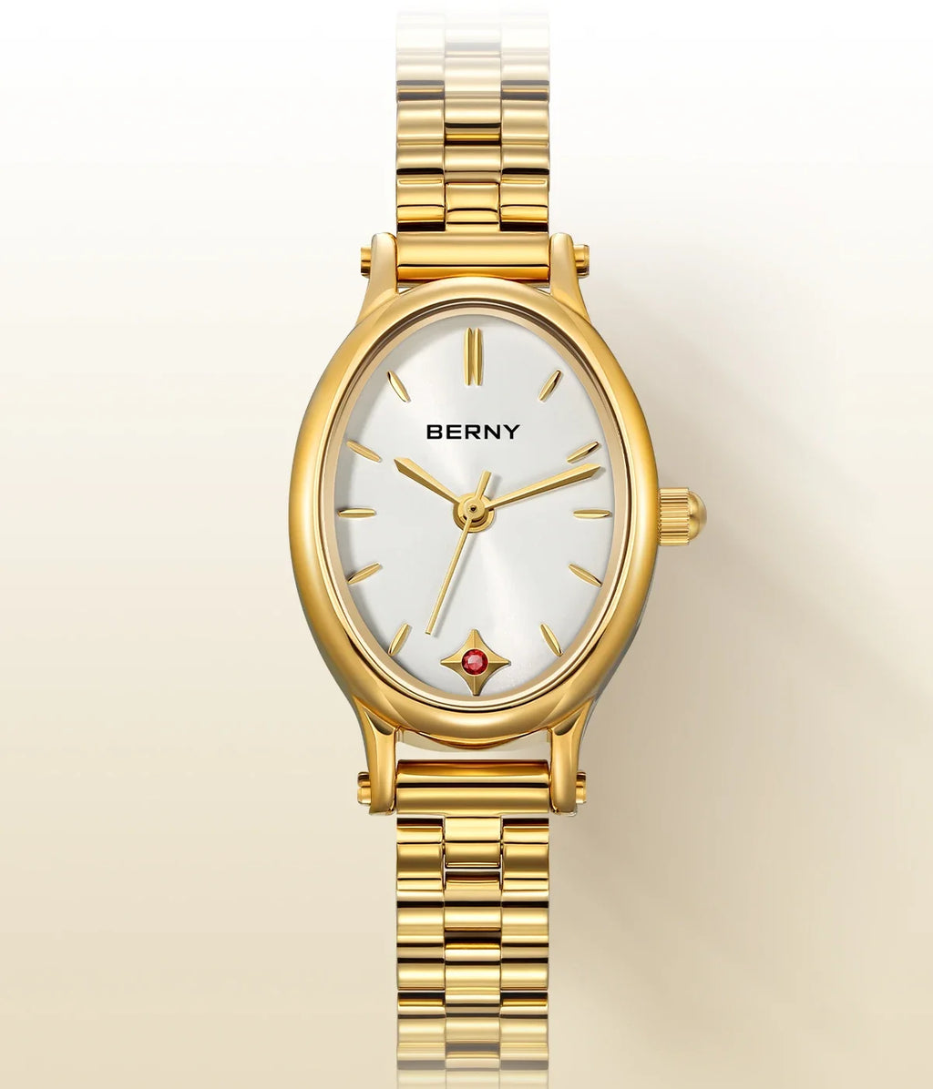 BERNY Gold Watch for Women Olive Green Quartz Jewelry Bracelet Casual Jewelry Women's Wristwatch Small Fashion Ladies Watches