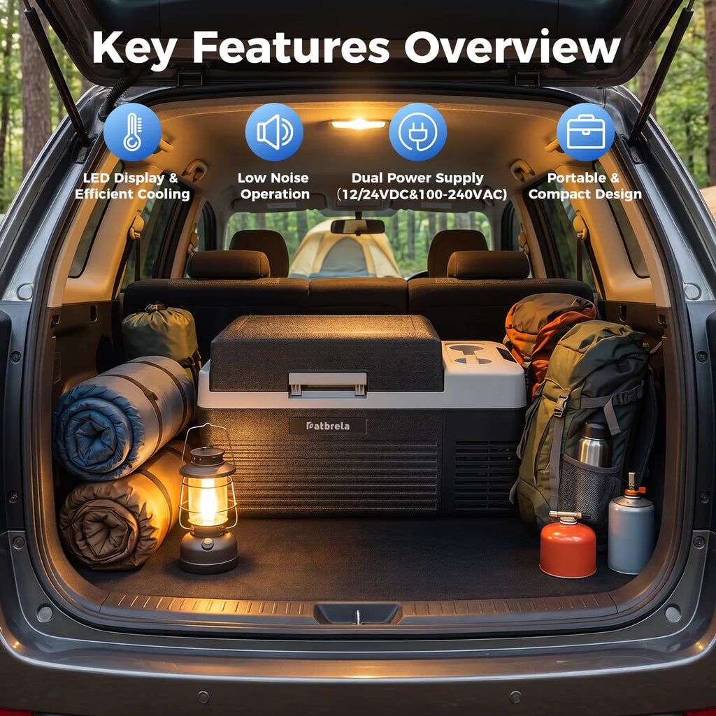 Patbrela 20L Car Refrigerator 12V Compressor Fridge 12/24V DC 100-240V AC Portable Compressor Cooler Box for Camping Travel with APP Camping Fridge