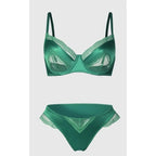 Sexy French Satin Lace Lingerie Set for Large Bust Ladies, Sheer Slim Chest, Summer Ultra-thin Small-cup Support Bra Set, S-XL