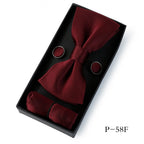HUISHI Classic Black Bowtie Bow Ties For Mens Butterfly Bowknot Pocket Square Cufflinks Suit Set Bussiness Accessories Gift Box