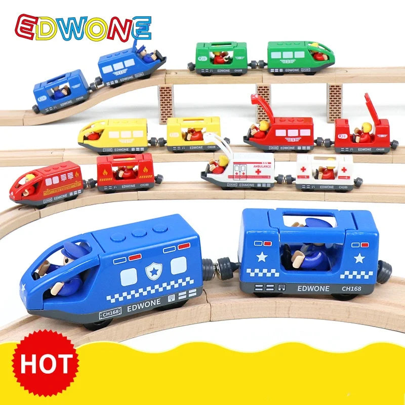 wooden Electric car set Magnetic Electric Train with Little Doll Diecast Slot Toy set Compatible Railway Wood Track Rail Train Main image