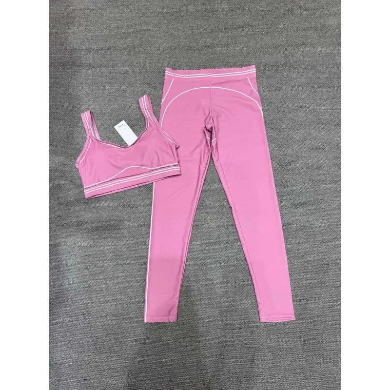 Women Striped Sexy Yoga Set, High-elasticity Quick-drying Sports Vest with Trousers, Fitness Gym Workout Outfit for Daily Sports