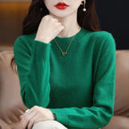 Women Slim O-Neck Pullover Cashmere Wool Blending Sweater Autumn And Winter Long-Sleeved Knit Bottoming Shirt Large Size 2024