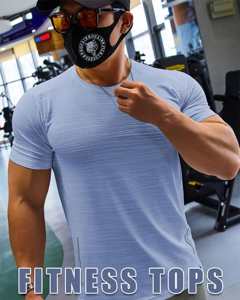 Muscle Training Compression T-shirt Man Running Dry Fit Tee Plain Color Plus Size Gym Men's T-shirts Sports Men Tops Sweatshirt