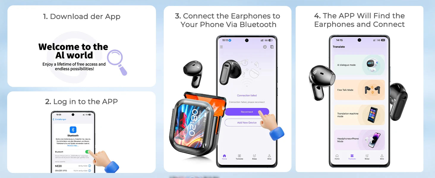 Auriculares Traductor DeIdioma 2026 HTC NE20 Translator Earbuds 6in1 iOs Android 60H Playtime Business Travel Meeting LCD Touch