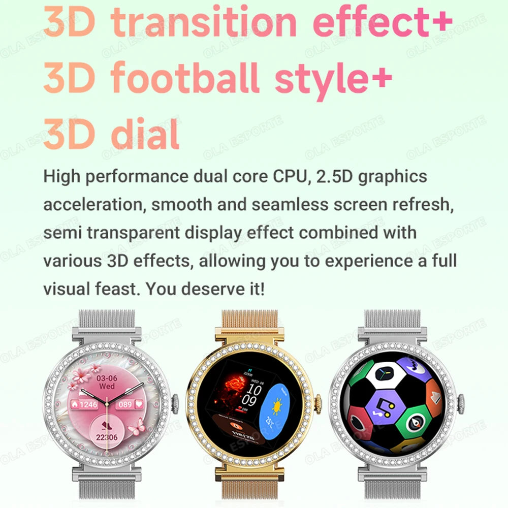 Fashion Zircon Smart Watch 1.46" AMOLED Screen 5.4 Bluetooth Call Heart Rate Temperature Monitoring Women Smartwatch Pedometer