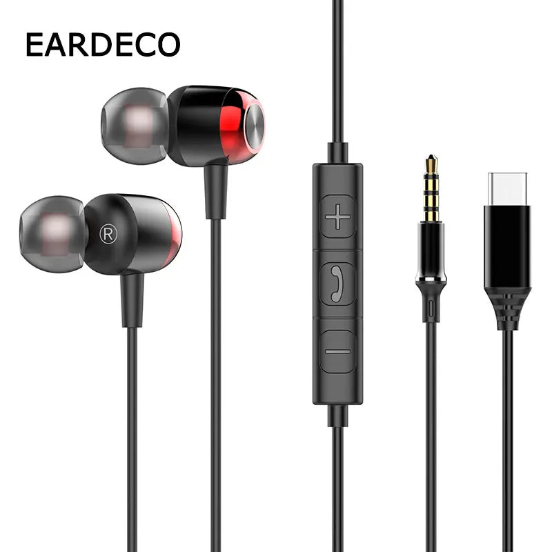 EARDECO TypeC/3.5mm Wired Headphones with Mic Volume Control Music Headset with Bass Phone Earphones for Samsung Huawei Xiaomi Main image