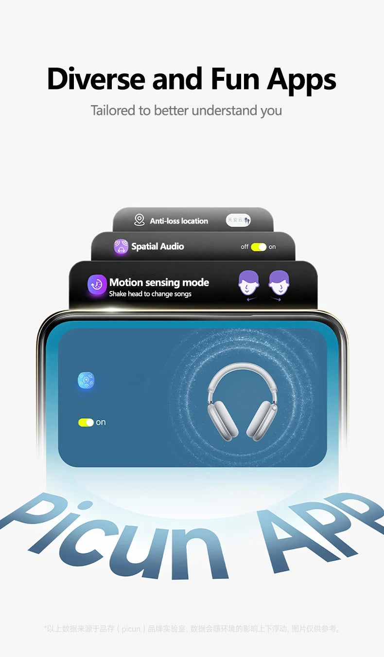 Picun F8MAX ANC Wireless Headphone 59dB Hybrid Active Noise Canceling Spatial Audio Earphone Bluetooth 6.0 Over Ear Headset 180H