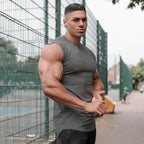 Summer Cotton Breathable V-neck Tank Tops Gym Workout Running Sport Sleeveless Shirt Mens Fitness Bodybuilding Muscle Clothing