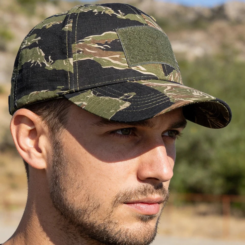 Men's Camouflage Tactical Baseball Cap With 3 Velcro Patches Military Camouflage Hat Cap For Outdoor Jugle Fishing Hiking Caps