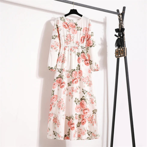 Spring Summer Women Maxi Dresses Casual Full Sleeve Floral Printed O-neck Woman Bohe Beach Party Long Dress Mujer Vestidos