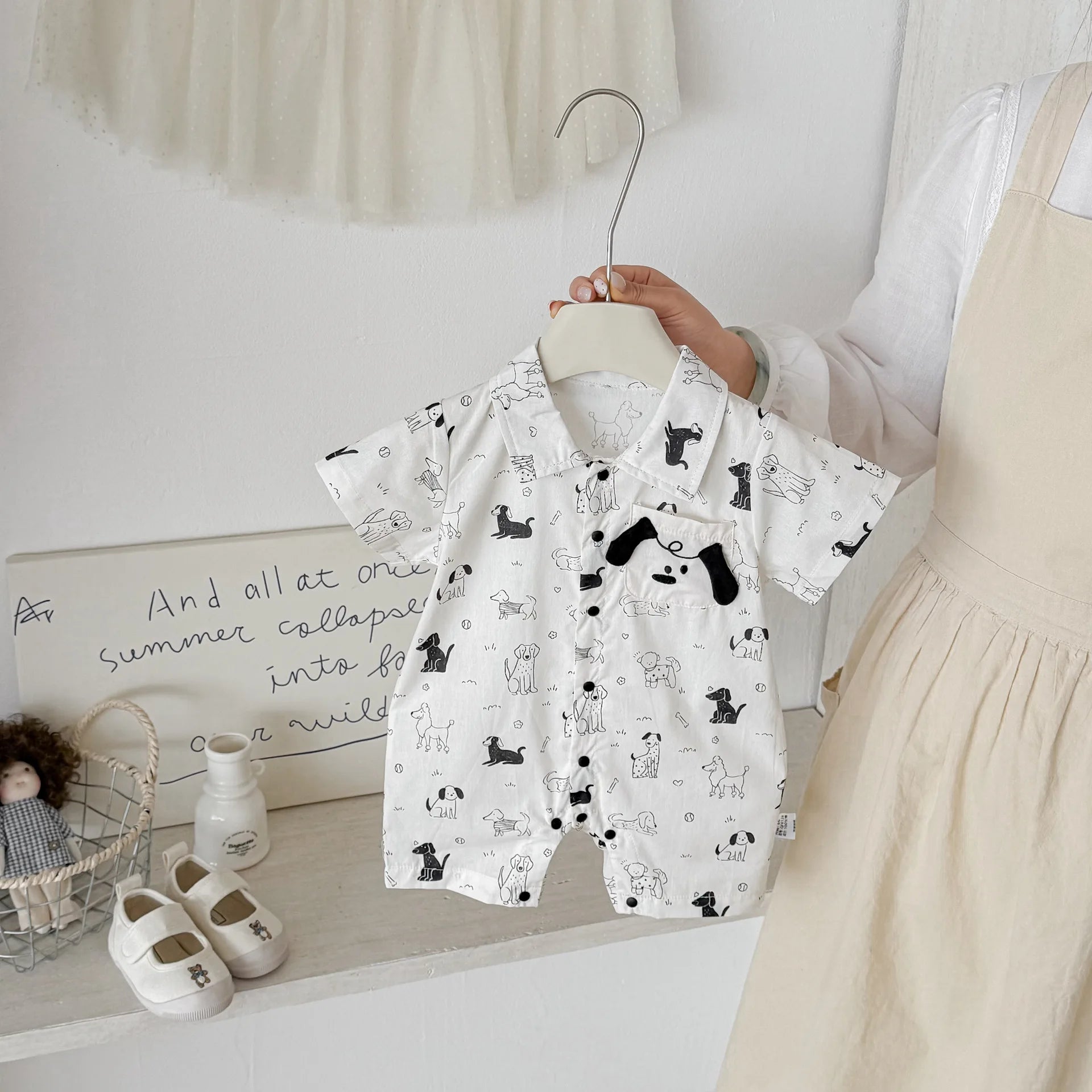 0-2Y Summer Baby Boy Clothes Full Of Dog Print Single Breasted Toddler Rompers Short Sleeve Cute Baby Boy Outfit Secondary image