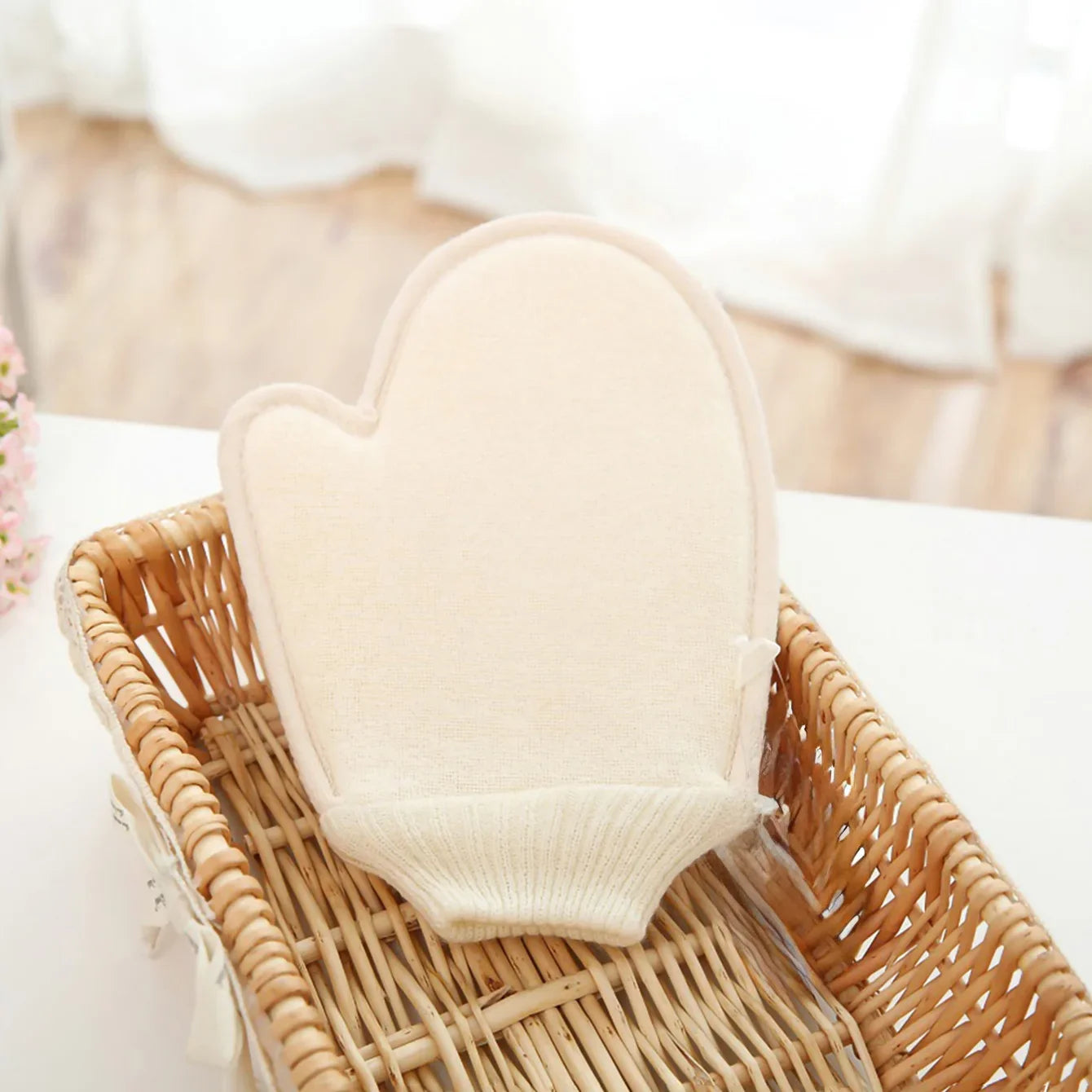 2-in-1 Body Scrub Shower Glove, 1 Piece Natural Cotton Linen Gentle Exfoliating Scrubber With Mesh Texture For Home Spa Secondary image