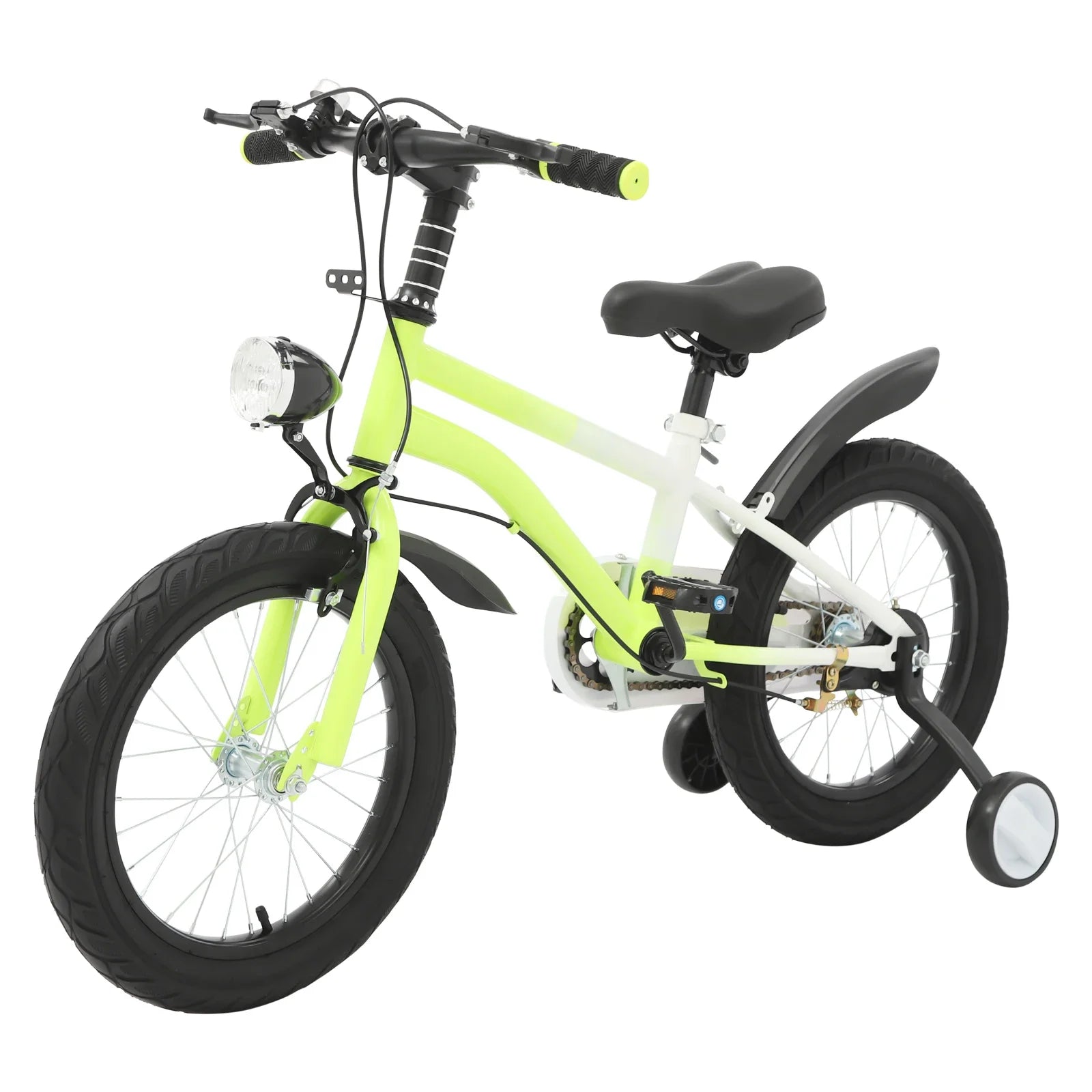 16 Inch Children's Bicycle Carbon Steel Mountain Bike with Auxiliary Wheels & LED Light for 5-8 Years Old,Height Adjustable,60Kg