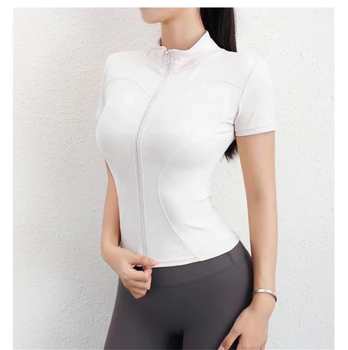 Women Slim Casual Sports Tops Solid Zipper Yoga Short Sleeve Coat Female Outfit Summer Clothes Running Fitness Shirts For Lady