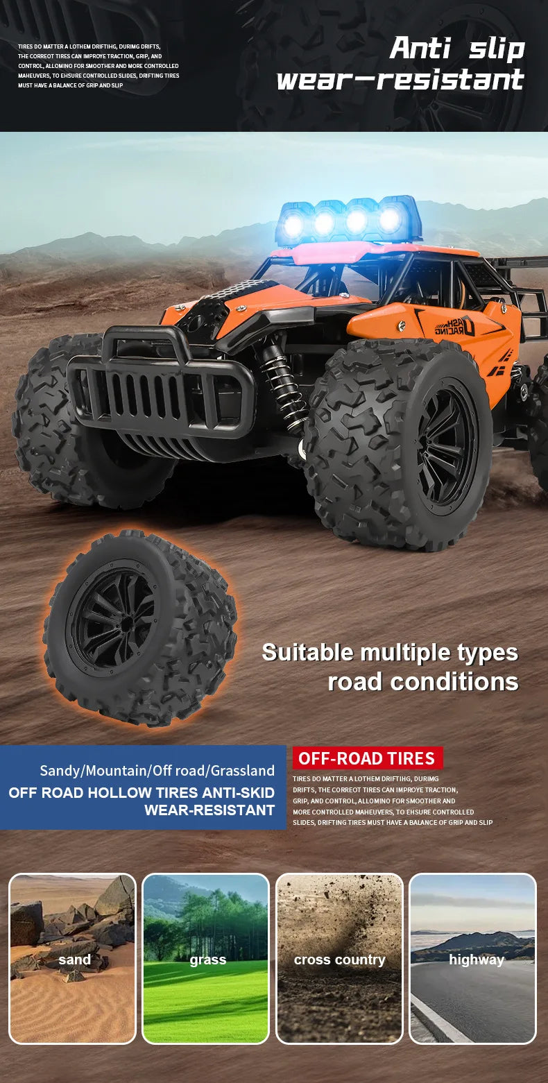Oike RC Car 1:16 Model With LED Lights Radio Off-road Remote Control Climbing Vehicle Outdoor Cars Drift Race Toys Boys Gifts