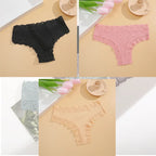FINETOO 3Pcs Women Cotton Underwear Panties Sexy Lace Brazilian Briefs Low Waist Floral Solid Color G-string Breathable Lingerie