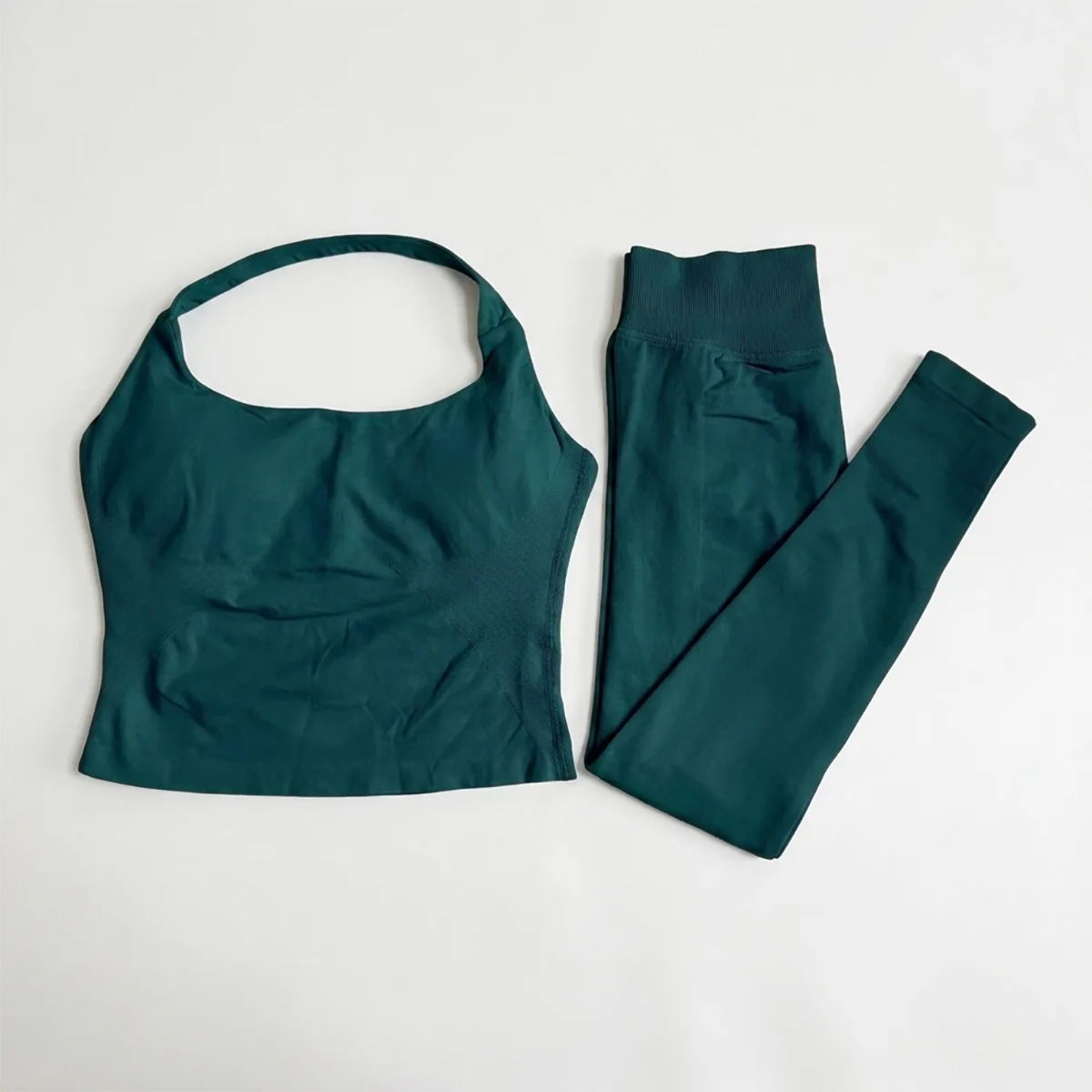 Halter Top Leggings 2-Piece Set Seamless Halterneck Backless Yoga Top+Scrunch Booty Leggings Fitness Gym 2pcs Set
