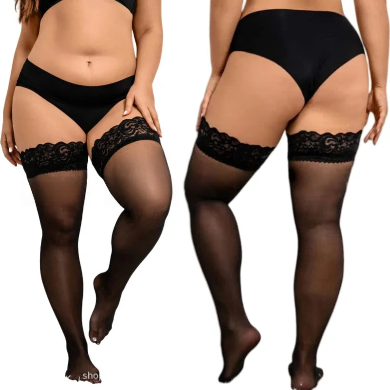 2026new Over Knee Thigh High Stockings Anti-slip Plus Size Black Oversized Fishnet Long Lace Socks for Women XXL Spring Summer