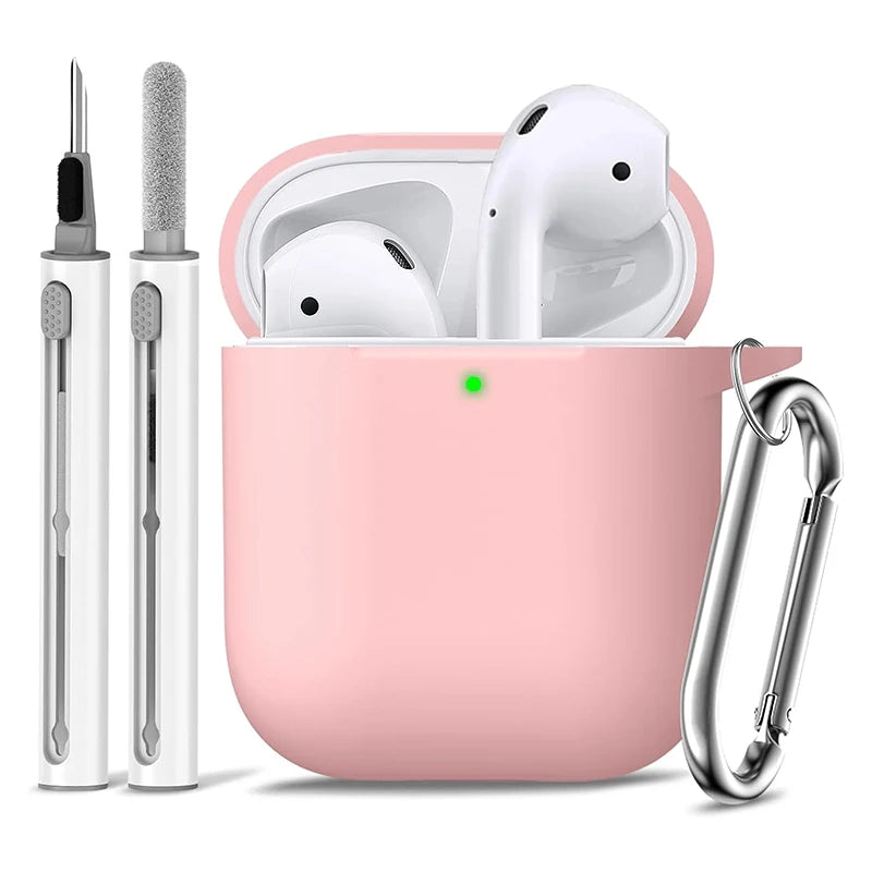 Silicone Cases With Hook For Airpods1/2 Protective Shockproof Wireless Earphone Cover For Airpod 2 1 Box Bags With Cleaner Kit