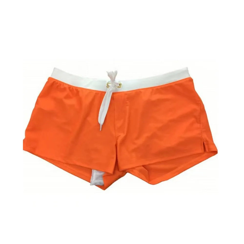 2025 Solid Color Low-Rise Men's Swim Trunks | Zip-Fly with Drawstring & Back Zipper Pocket for Secure & Discreet Wear